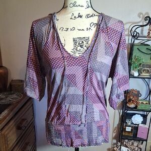 Anthropologie Deletta Women's Top in Multicolor Circle Pattern Size M
